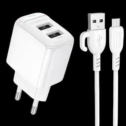 Зарядное устройство с кабелем- адаптер сетевой Borofone BAS41A 2 выхода USB + micro кабель - SET белый