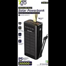 Power Bank 7GO GPW-09, ємність 30000 mAh, сонячна зарядка, вбудований кабель Lightning, LCD дисплей, чорний - мініатюра 5