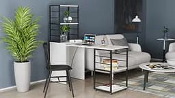 Стіл-тумба трансформер Смарт 3/2 з етажеркою Ferrum-decor 1430x1450x600 Чорний метал ДСП Біле 16 мм (FRD-105116) - мініатюра 6
