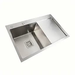 Кухонна мийка Platinum Handmade нержавійка 78x50B L (два отвори ,квадратний сифон 3.0/1.0), Нержавіюча сталь - мініатюра 2