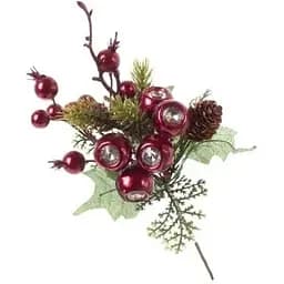 Декоративная ветка хвои 24 см Искусственные материалы для декора и флористики с ягодами Бордовий