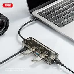 USB-Хаб XO HUB015 5 in 1 мultifunctional Docking Station Тьмяно-Прозорий - мініатюра 3