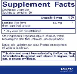 L-карнітин Pure Encapsulations l-Carnitine 60 капсул - мініатюра 2