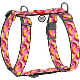 Шлея для собак Waudog Nylon Банани на рожевому анатомічна H-подібна з QR паспортом XL 55-95 см