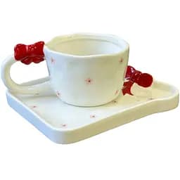 Чашка с блюдцем Olens Красные банты керамическая 220 мл 8030-438 Белый