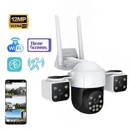 Вулична 4G IP-камера V380 Pro з 3 лінзами панорамне відеоспостереження 360° з нічним баченням без сліпих зон - мініатюра 4