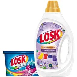 Капсули для прання Losk Color 3 в 1, 12 шт. + Гель для прання Losk Color Ароматерапія Ефірні олії та аромат квітки Жасмину 855 мл