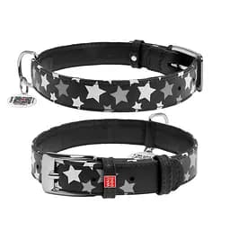 Нашийник для собак шкіряний Waudog Glamour з QR-паспортом візерунок "Зірочка" світлонакопичувальний/світловідбивний M Ш 20 мм,
