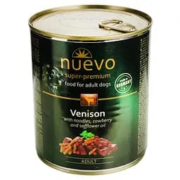 Влажный корм для взрослых собак Nuevo Adult с олениной, макаронами, брусникой и сафлоровым маслом 800 г (95002 (802))