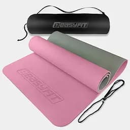 Коврик для йоги и фитнеса EasyFit TPE+TC 6 мм двухслойный розовый-серый + Чехол серый с черным