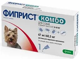 Краплі KRKA Фіпріст Комбо від бліх, вошей, волосоїдів та кліщів для собак з масою тіла 2-10 кг, 1 піпетка