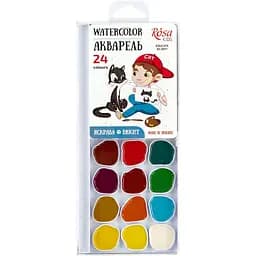 Набір акварельних фарб Cats with a Boy 24 кольорів б/пензлика Rosa Kids