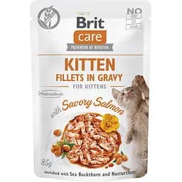Корм влажный для котят Brit Care Cat Fillets in Gravy with Savory Salmon филе в соусе с лососем пауч 85 г