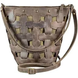 Шкіряна плетена жіноча сумка Пазл M темно-коричнева Crazy Horse