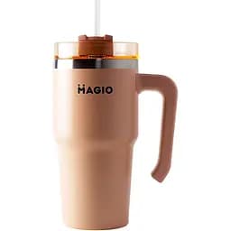 Термокружка с соломинкой Magio MG-1084 вакуумные стенки 600 мл бледно-розовая