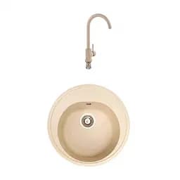 Гранітна мийка з краном круглої форми WIZ № 7 500х500 мм (Бежева)