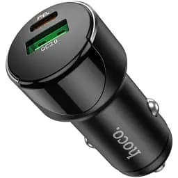 Автомобильное зарядное устройство Hoco Z42 Light road dual port digital display PD20W + QC3.0 car charger Черный