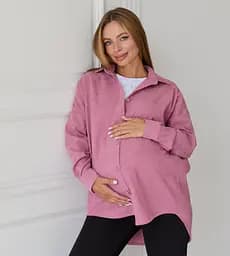 Женская рубашка для беременных стиля oversize из микровельвета Varna размер S-М Lullababe пудровая