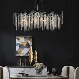 Удлиненная изящная серебряная люстра с хрустальными подвесами в корпусе 100 см | Ст. 33001-L1000*400 CH | Line F