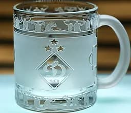 Скляна чашка 320 мл ФК Динамо Київ з гравіюванням подарунок для фаната  футбольна кружка кругова