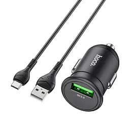 Адаптер автомобільний HOCO Z43 Mighty + Type-C Cable single port car charger 1USB 18W чорний - мініатюра 2