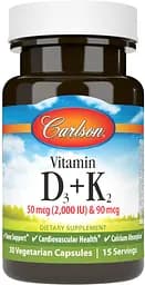 Вітаміни та мінерали Carlson Labs Vitamin D3 + K2, 30 вегакапсул