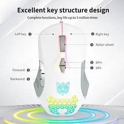 Комп'ютерна мишка Onikuma C12 для ПК та ноутбука провідна USB з RGB підсвіткою та 800-6400 DPI ергономічна Білий - мініатюра 4