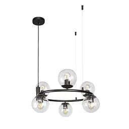 Люстра Levistella 7521011-6 BK+CL, E27, 6 плафонів, чорний метал, скло, сучасний стиль для дому