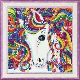 Алмазна вишивка мозаїка стразами на підрамнику, зі спец. стразами на підрамнику, 30*30 див. Райдужний кінь.