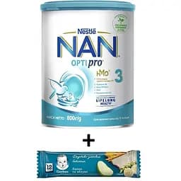 Набір: Суха молочна суміш NAN Optipro 3, 800 г + Фруктово-злаковий батончик Gerber Банан та яблуко, 25 г