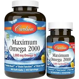 Жирные кислоты Carlson Labs Maximum Omega 2000 mg, 90+30 капсул