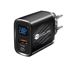 Зарядное устройство 20W на 2 порта 1-USB, 1-PD с экраном Black 