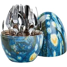 Набор столовых приборов TS Kitchen Ван Гог на 6 персон из нержавеющей стали Серебристые 24 штуки в яйце