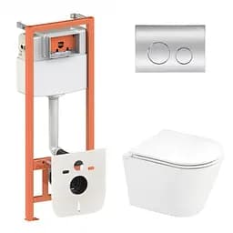 Набор: Qtap Scorpio Ultra Quiet унитаз подвесной QT1433053EUQW + Nest комплект инсталляции 4в1 (круглая клавиша Chrome) QT0133M425 + M11112CRM
