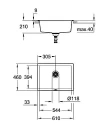 Кухонна мийка Grohe Granite Black 610 x 457 мм 31655AP0, Чорний - мініатюра 2