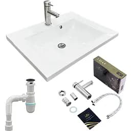 Набор для ванной комнаты Adamant раковина умывальник QUANTO 60 искусственный камень прямоугольная с сифоном Click-Clack + смеситель