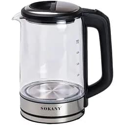 Электрочайник Sokany SK-09013 стеклянный/металлический дисковый 2.5л 2200Вт Черный