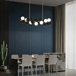 Удлиненная латунная люстра HOLLY L с черно-белыми плафонами Line.F MJ 191-1120 AB+WT+BK