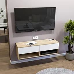 Тумба под телевизор навесная FH-Istad с ящиками и открытыми полками 1200х360х380 мм Дуб Сонома/Белый
