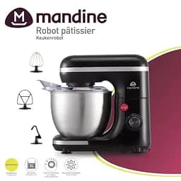 Міксер планетарний Mandine MSM1000-21, чаша нержавіюча сталь 5 л, 1000 Вт, чорний - мініатюра 5