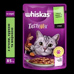 Влажный корм для кошек Whiskas TastyMix, ягненок, курица, морковь, 85 г