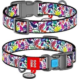 Нашийник для собак Waudog Nylon нейлоновий c QR паспортом, малюнок Чарівні квіти, пластиковий фастекс, M, Ш 20 мм, Дов 24-40 см