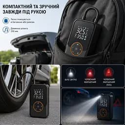 Портативний компресор Yaoen 221 USB+DC 150PSI 3000mAh (YPSBU3015B 5361) Чорний - мініатюра 7