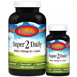 Мультивітаміни з Омега-3 та лютеїном Carlson Super 2 Daily 180+30 желатинових капсул