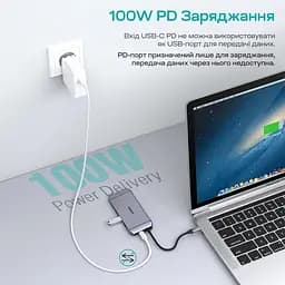 USB-Хаб Choetech USB-C хаб 9-в-1 M15 HDMI 4K@30Hz, VGA, 3 USB3.0, RJ45, USB-C PD, SD-card, TF-card (43-00153) - мініатюра 6