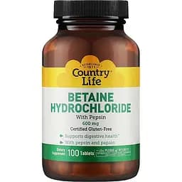 Бетаин Гидрохлорид Country Life Betaine Hydrochloride 600 мг 100 таблеток