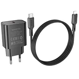 Адаптер мережевий BOROFONE Type-C to Lightning Cable Power single port charger set BA71A чорний набір - мініатюра 2