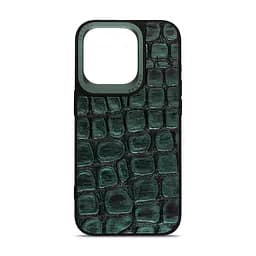 Кожаный чехол для Apple iPhone 15 Pro, Harder Kaiju Skin, зеленый, термополіуретан ТПУ + экокожа с эффектом фактуры монстра, панель, защита корпуса, противоударный, микрофибра, рамка вокру камеры, защита всего корпуса, (ARM76840)