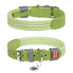 Ошейник для собак из кожи и восстановленного хлопка Waudog Classic M Ш 20 мм Д 30-39 см салатовый