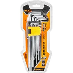 Комплект ключів Ingco шестигранних подовжених 1.5-10 мм 9 шт (HHK11092)